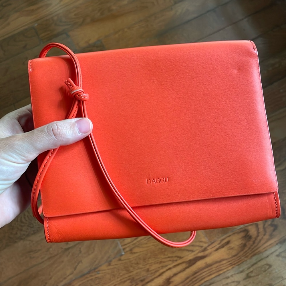 BAGGU handbag compact purse orange genuine leather.